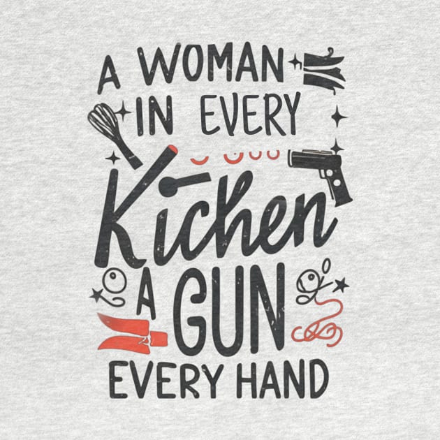 A Woman In Every Kitchen A Gun In Every Hand-funny sticker by Tee.gram